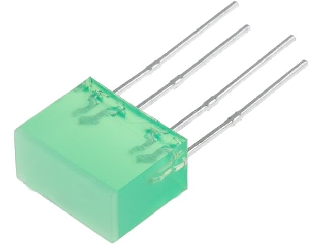 LED dioda 5x10mm zelená 565nm rozptylná 120° 10mcd, 2-čip (4 vývody), L835/2GDT