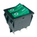 Přepínač kolébkový 2x(2pol./3pin) ON-OFF 250V/15A prosvětlený zelený