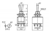 Přepínač páčkový 2pol./9pin ON-ON 12V, 3 sekce 9 kontaktů, (OFF)