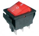 Přepínač vypinač kolébkový prosvětlený 3pol./6pin ON-OFF-ON 250V/15A červený