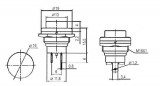Tlačítko spínací kul. OFF-(ON) bez aretace velký černý 125V / 4A , 250V / 2A průměr 19mm