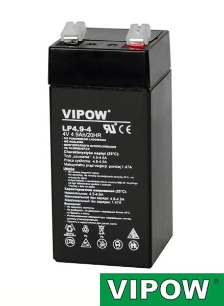 Baterie olověná gelová 4V/4,9Ah VIPOW nabíjecí bezůdržbový akumulátor