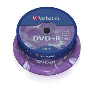 Záznamový disk DVD+R 4,7GB, 120min. 16x SPINDL (25pack) VERBATIM