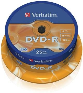 Záznamový disk DVD-R 4,7GB, 120min. 16x SPINDL (25pack) VERBATIM