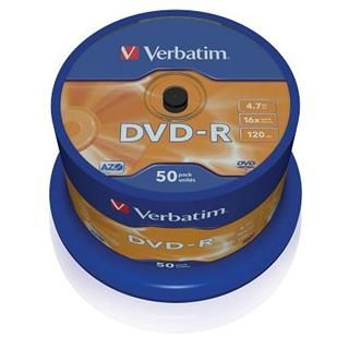 Záznamový disk DVD-R 4,7GB, 120min. 16x SPINDL (50pack) VERBATIM