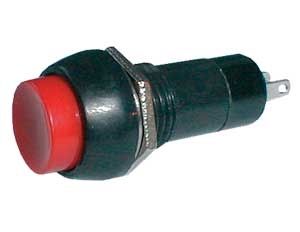 Tlačítkový spínač přepínač tlačítko kulaté OFF-(ON) bez aretace 250V/1A červené, průměr otvoru 10,5 mm