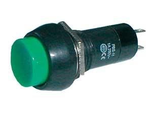 Tlačítkový spínač přepínač tlačítko kulaté OFF-(ON) bez aretace 250V/1A zelené, průměr otvoru 10,5 mm