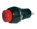 Tlačítkový spínač Přepínač tlačítko kulaté OFF-(ON) bez aretace střed. červený (12V), průměr otvoru 8,9 mm