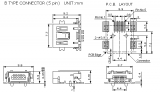 USB konektor MINI zásuvka B 5-pin SMD 90° do DPS