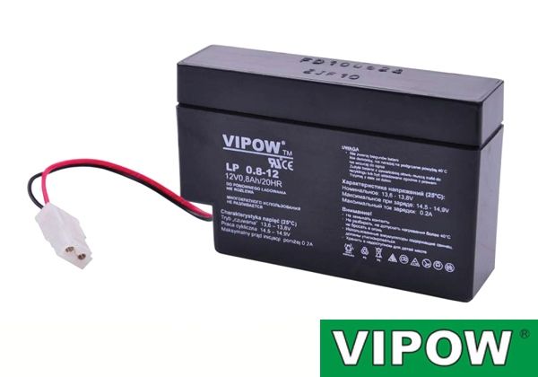 Baterie olověná gelová 12V/ 0,8Ah VIPOW akumulátor uzavřený zapouzdřený s vývody