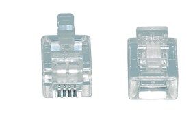 Konektor telefonní RJ11 6P4C-VK 4-piny lisovací na plochý kabel - lanko, osazeny 4piny