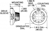 Ovládací knoflík k víceotáčkovému potenciometru (aripot) se stupnicí, 21-1-11 VISHAY, průměr osičky 6,3mm  rozměry