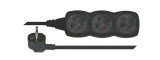 Prodlužka-kabel prodlužovací 3 zásuvky, kabel 1,5m 230V/10A, zvolte si barvu- - Černá