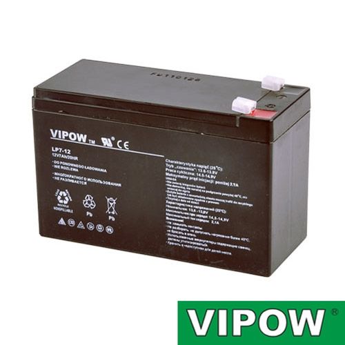 Baterie olověná 12V/ 7Ah VIPOW (7,5Ah) bezúdržbový akumulátor