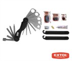 EXTOL sada nářadí na kolo, EXTOL PREMIUM, lepení, záplaty, šroubováky, klíče, ventilkové gumičky, pouzdro