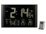 Hodiny nástěnné VELKÉ LCD digitalní s teploměrem, řízené DCF rádiovým signálem, negativní zobrazení údajů, místní a venkovní indikace teploty, kalendář