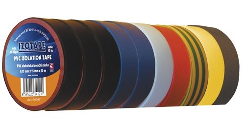 Izolační páska PVC 15mm/10m barevný mix 10ks, hnědá, černá, bílá, modrá, žluto-zelená, žlutá, červená