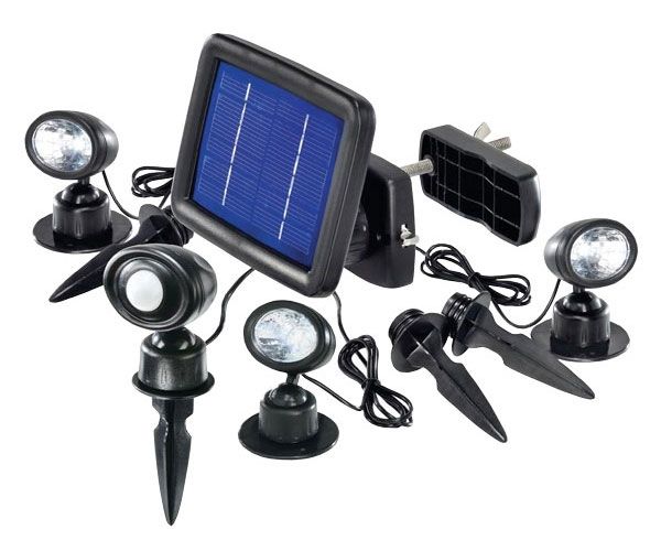 Osvětlení LED - Svítidlo LED - solární bodové Trio, 3ks vysoce svítivé reflektory, pro montáž na stěnu nebo do země, solární panel + akumulátor