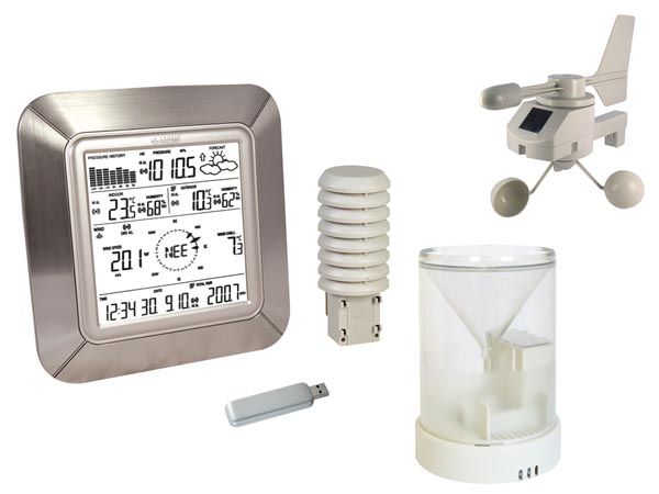 PROFI Meteorologická stanice SOLÁRNÍ + USB WS281, bezdrátový teploměr,Měří a ukládá min./max. vnitřní a venkovní teplotu, vnitřní a venkovní vlhkost, barometrický tlak, rosný bod, rychlost a směr větr