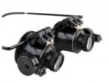 Binokulární lupa, zvětšovací brýle mikroskop 20x s osvětlením LED, na hlavu, včetně baterií