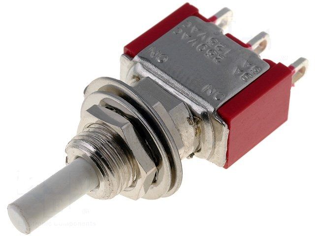 Tlačítkový spínač přepínač tlačítko kulaté OFF-ON s aretací 2 polohy ON-OFF; SPDT; 1A/125VAC; 1A/28VDC; bílá, rozměr otvoru 6.35mm