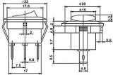 Kolébkový vypínač kulatý 1pol./3pin ON-OFF 1p.250V/6,5A bílý / prosvětlený žlutý s dout.