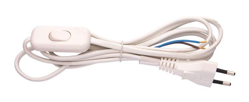Flexošňůra s vypínačem bílá 2 x 0,75mm2, 2m, napájecí, přívodní kabel