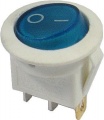 Kolébkový vypínač kulatý 1pol./3pin ON-OFF 1p.250V/6,5A bílý / prosvětlený modrý s dout.
