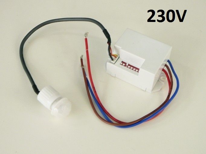 Pohybové čidlo senzor mini infra detektor PIR 230V/180° Spínaná zátěž max. 800 W (indukční zátěž 150 W) - modul, dosah až 6m, doba svícení 5s až 8 minut.