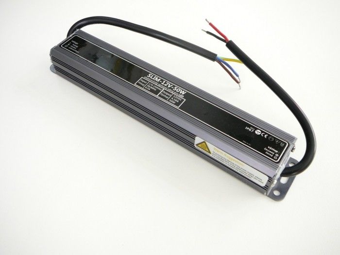 Zdroj spínaný pro LED pásky 12V/50W/4,2A voděodolný IP67 SLIM, tenký, štíhlý 