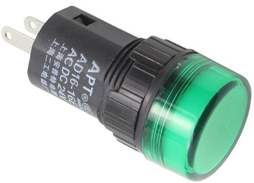 Kontrolka LED diodou 24V ACDC @19mm zelená, montáž do panelu otvor @16mm