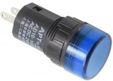 Kontrolka LED diodou 12V ACDC @19mm modrá, montáž do panelu otvor @16mm