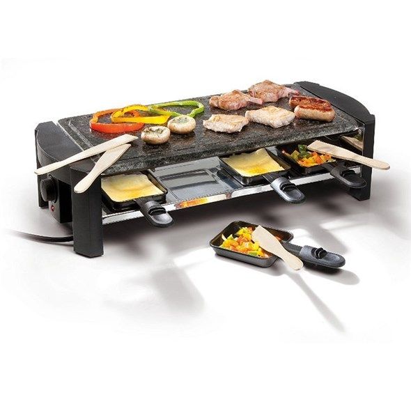 Elektrický kontaktní gril DOMO z lešťeného přírodního kamene Raclette DO 9039 G pro 8 lidí, regulace teploty, termostat, příkon 1300W, velký