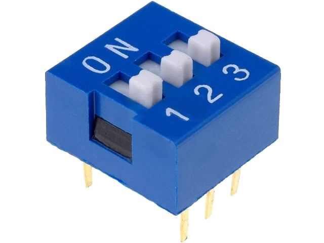 Spínač DIP SWITCH SW03 do DPS, ON-OFF 3x spínací kontakt, do desky plošného spoje