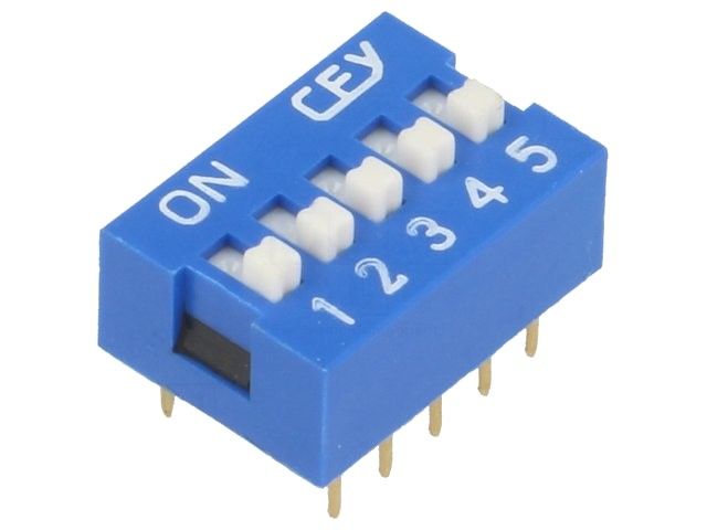 Spínač DIP SWITCH SW05 do DPS, ON-OFF 5x spínací kontakt, do desky plošného spoje