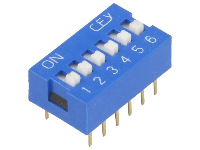 Spínač DIP SWITCH SW06 do DPS, ON-OFF 6x spínací kontakt, do desky plošného spoje