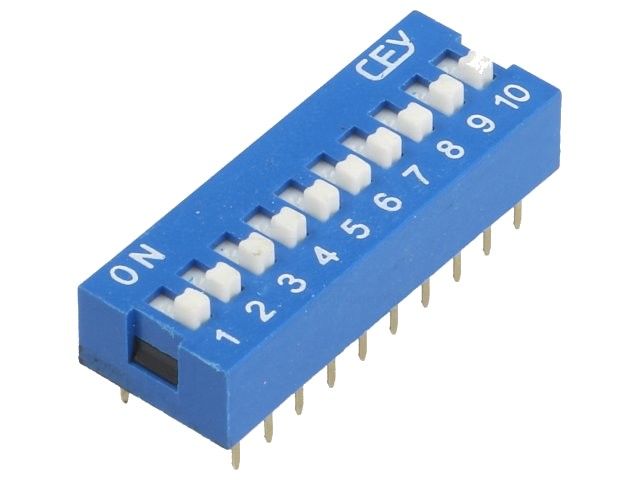 Spínač DIP SWITCH SW10 do DPS, ON-OFF 10x spínací kontakt, do desky plošného spoje