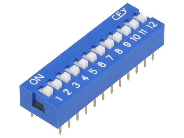 Spínač DIP SWITCH SW12 do DPS, ON-OFF 12x spínací kontakt, do desky plošného spoje