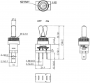 Přepínač páčkový 2pol./3pin ON-OFF 12V/20A LED červená