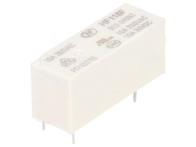 RELÉ HF118F/012, cívka 12V DC, 1x spínací kontakt, Proud kontaktu 10A /250 V AC