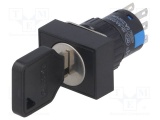 Vypínač na klíč HBS1-AY-22Y/31, 3-polohy, 6 pin 230V, montážní otvor @16mm