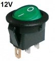 Kolébkový vypínač kulatý prosvětlený 2pol./3pin ON-OFF 16A/12VDC zelený