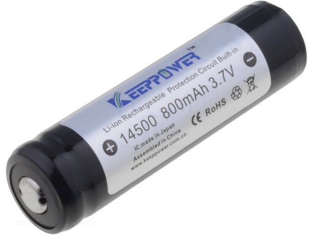 Baterie Lithiová nabíjecí článek KEEPPOWER ICR14500/14505 lithiová 3.7V, 800mAh, AA, R6, (NABÍJECÍ), s výběžkem kontaktem