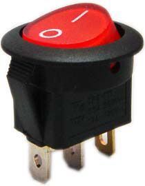 Kolébkový vypínač kulatý prosvětlený 2pol./3pin ON-OFF 250V/6A červený