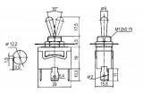 Přepínač páčkový 3pol./3pin (ON)-OFF-(ON) 250V/10A bez aretace v jedné krajní poloze, 1x spínací kontakt, impulz, start