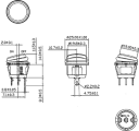 Kolébkový vypínač kulatý prosvětlený 2pol./3pin ON-OFF 10A/24VDC, IP65, červená, ROCKER, SPST, vodotěsný, prachotěsný