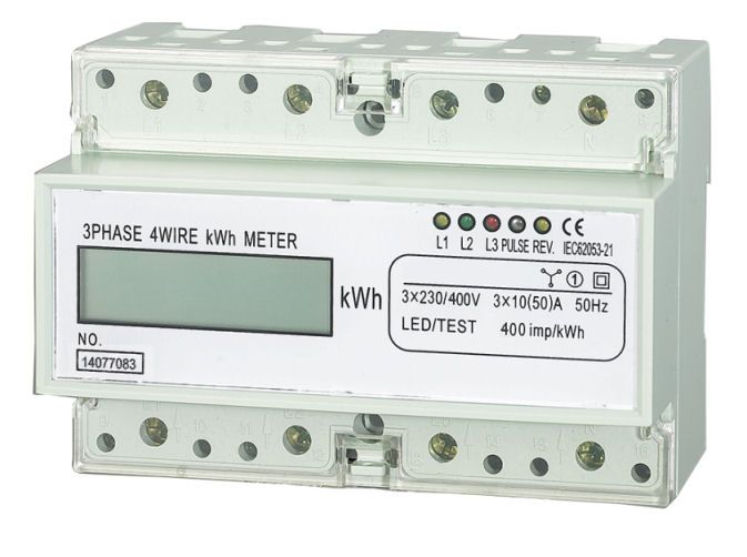 Elektroměr třífázový na DIN lištu HT-3PD - displej, digitální měřič spotřeby ~ wattmetr, jednosazbový podružný, Impulsní výstup pro externí záznam spotřeby