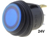 Kolébkový vypínač kulatý prosvětlený 2pol./3pin ON-OFF 10A/24VDC, IP65, modrá, ROCKER, SPST, vodotěsný, prachotěsný