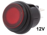 Kolébkový vypínač kulatý prosvětlený 2pol./4pin ON-OFF 20A/12VDC červená IP65, ROCKER, SPST, vodotěsný, prachotěsný