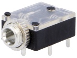 Konektor Jack 3.5 mm plast do DPS plošného spoje, samice - se závitem a rozpínacími kontakty